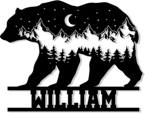 Vista 11 de Letrero de metal de oso personalizado, decoración de pared con nombre personalizado para cabaña, porche, patio, valla o habitación, regalos rústicos