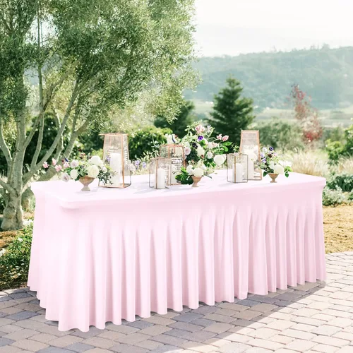 Vista 24 de Besutolife - Faldas de mesa de elastano negro para mesas rectangulares de 4 pies, diseño de una pieza, mantel para fiestas de cumpleaños, bodas