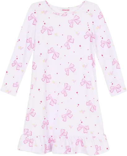 Vista 10 de JESKIDS Camisones de niñas de manga larga con estampado de dinosaurios, vestido de pijama Azul lindo perro