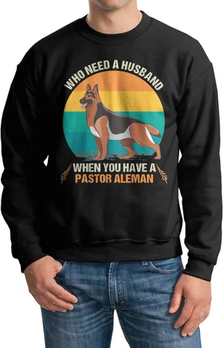 Vista 4 de Who Needs A Husband When You Have A Pastor Aleman Vintage Retro para los amantes de los perros, camisasudaderasudadera con capucha