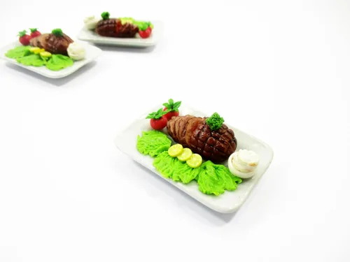 Vista 4 de Casa de muñecas Miniaturas Comida Glaseado Jamón Filete Jamón Miel 1:6 Suministro 15846 Glazed honey ham steak meat food clay, tiny barbecue diner