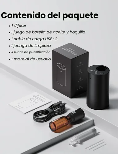 Vista 9 de Difusor de aceite esencial sin agua, difusores de aroma recargables con 3 niveles de niebla y temporizadores, difusor de aromaterapia portátil
