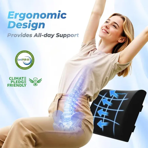 Vista 3 de Almohada de Soporte Lumbar para Respaldo de Silla de Oficina - Almohada Lumbar de Espuma con Memoria para Automóvil o Silla de Gaming, Cojín de Negro