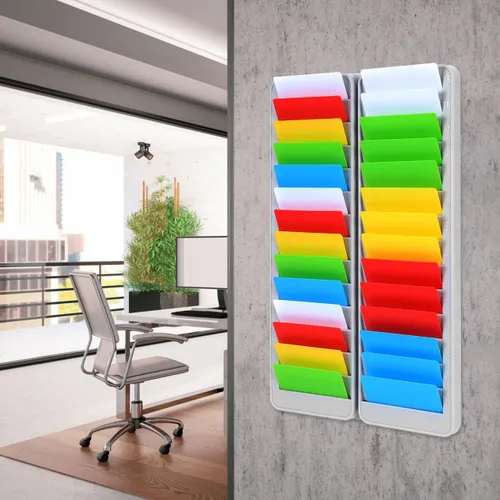 Vista 5 de Estante para tarjetas de 28 tiempos, soporte para tarjetas de tiempo, montado en la pared, organizador colgante para oficina, almacén, fábrica