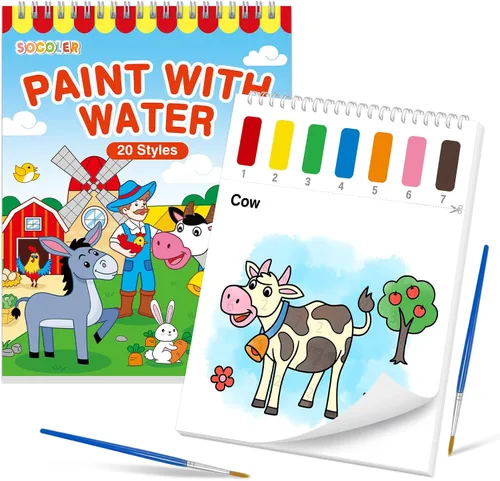 Vista 10 de Libros para colorear con pintura al agua para niños, juegos de papeles de pintura de acuarela sin desorden para niños pequeños, kit de pintura