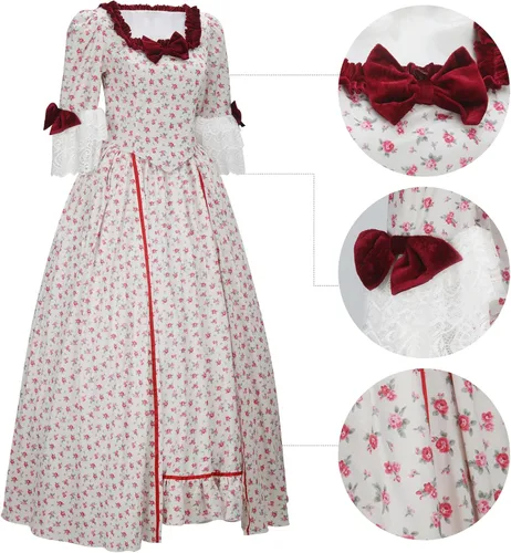 Vista 6 de Vestido de baile rococó para mujer, vestido retro gótico victoriano, vestido de fiesta rosa floral elegante vestido de Halloween Cosplay traje