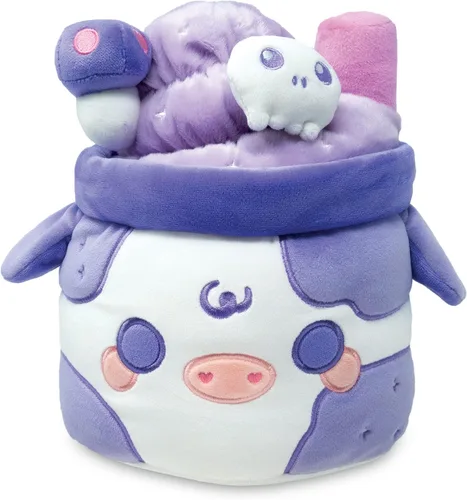 Vista 11 de Cuddle Barn - Mooshake de sésamo negro Juguete de peluche coleccionable de peluche súper suave y lindo kawaii de vaca, 10 pulgadas
