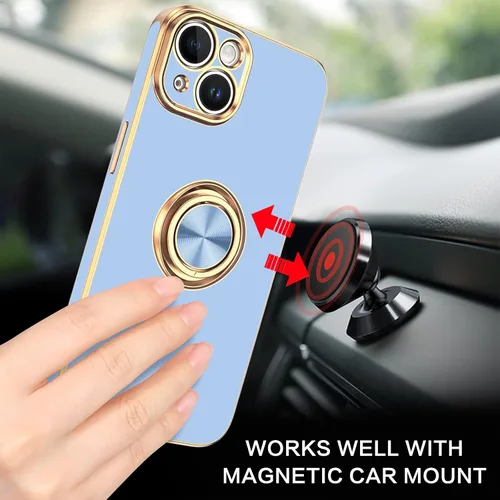 Vista 6 de BENTOBEN Funda para iPhone 14 Plus, soporte de anillo delgado con soporte, protección a prueba de golpes, parachoques de TPU suave, azul claro