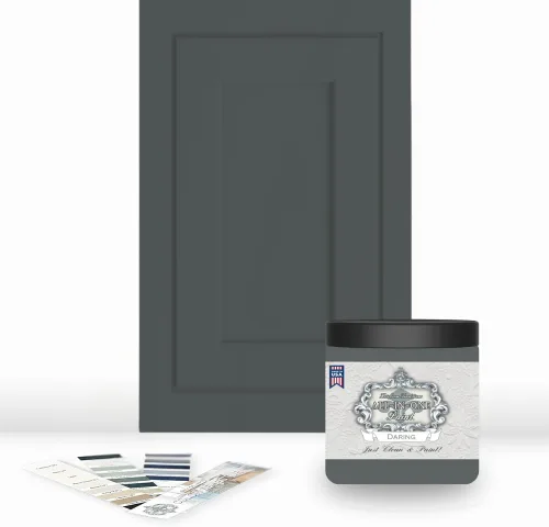 Vista 183 de Pintura TODO EN UNO, Abbey (gris cálido), Muestra de 8oz - Pintura duradera para gabinetes y muebles. Imprimación y capa superior incorporadas,