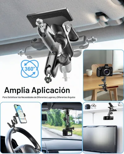 Vista 4 de Soporte para teléfono con visera solar para automóvil, abrazadera de brazo de metal, soporte de teléfono celular para tu automóvil, soporte