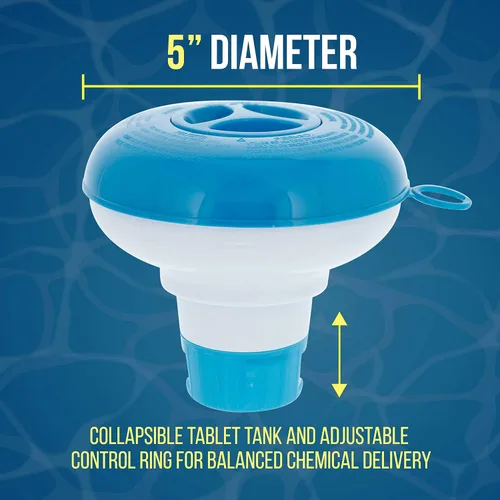 Vista 3 de U.S. Pool Supply Dispensador de tabletas químicas flotante para piscina y spa de 1 pulgada, dispensador de cloro y bromo, flotador plegable de 5