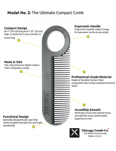 Vista 8 de Chicago Comb Fibra de carbono No. 2 + funda de cuero Horween negra, fabricada en Estados Unidos