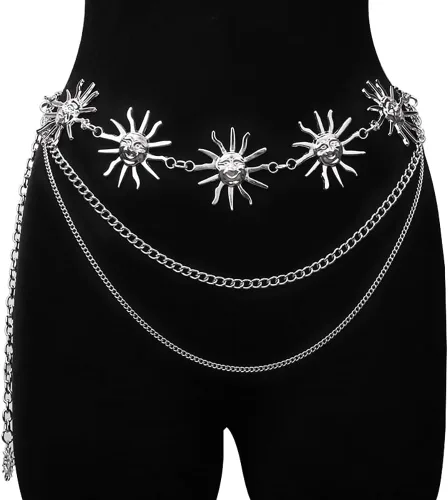 Vista 5 de Cinturón de cadena de cintura de metal multicapa para mujer, joyería de cuerpo de moda