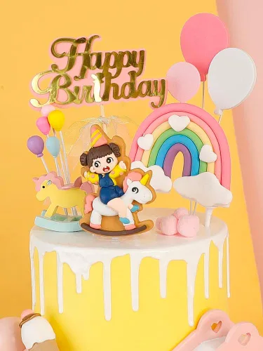 Vista 3 de Decoración de pastel de arcoíris, decoración de pastel de corazón arcoíris, decoración de pastel de cerámica suave para tartas de cumpleaños
