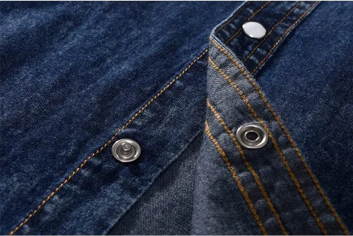 Vista 4 de Camisa vaquera de manga corta con doble bolsillo para hombre