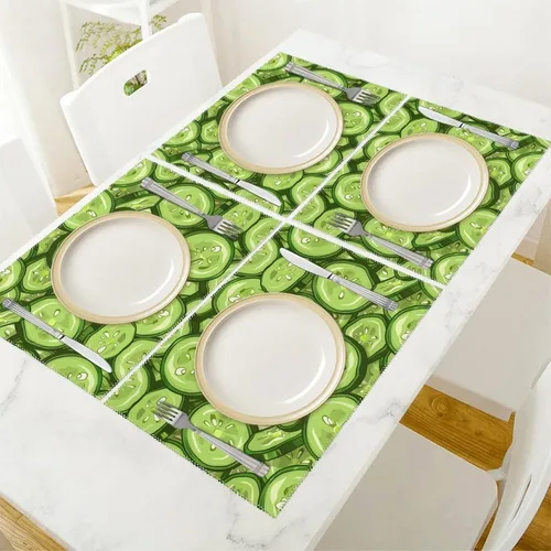 Vista 5 de Cucumber Slices Placemats Set of 6 Resistant Table Mats Washable Place Mats for Dinner Party Table Decoration