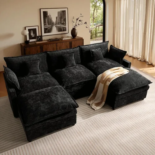 Vista 10 de ovios Sofá modular Cloud de 108 pulgadas con 2 otomanas, sofá en forma de U de 5 plazas, cómodos sofás de felpilla con 5 almohadas para sala de Gris