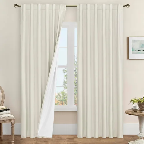 Vista 101 de LAMIT Cortinas opacas cortas de lino de 30 pulgadas para ventanas de cocina sobre el fregadero, cortinas de café texturizadas de lino marfil