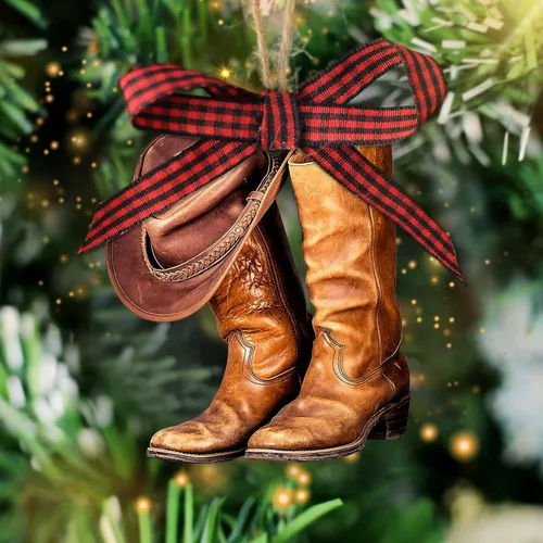 Vista 8 de Talataca Botas de sombrero de vaquera para hombre y mujer, caballo occidental 2D, plano, espejo retrovisor, accesorios para el árbol de Navidad