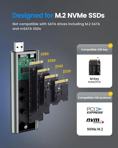 Vista 3 de MOGOOD Carcasa SSD, adaptador NVMe USB 3.2 Gen 2, funda USB tipo C M.2