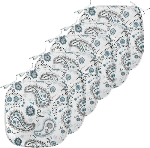 Vista 59 de Lunarable Cojín de asiento para silla de café, siluetas de taza de café expreso con frijoles fuente de cafeína, ilustración de bebidas gourmet