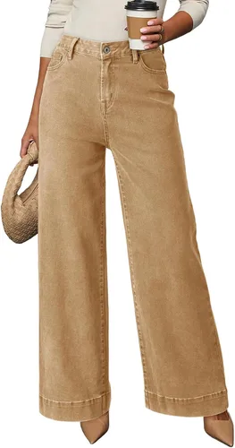 Vista 13 de Dokotoo Pantalones de mezclilla casuales de cintura alta para mujer Marrón