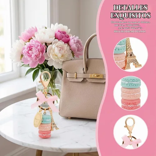 Vista 3 de Llavero Anillo Torre Eiffel Macaron Charm Lindo Colgante Bolsa Charm Monedero