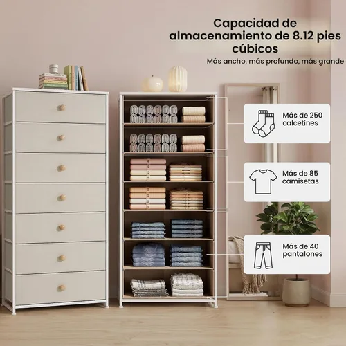 Vista 4 de Crestlive Products Tocador alto, torre de almacenamiento de 7 cajones de tela, cómodas - Unidad organizadora vertical para dormitorio, pasillo