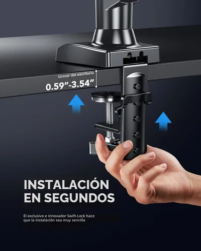 Vista 7 de HUANUO Soporte para monitor individual, brazo de monitor de 13 a 32 pulgadas, soporte de monitor ajustable, soporte Vesa con abrazadera y base