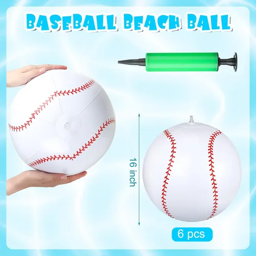 Vista 2 de Zhanmai Paquete de 6 pelotas inflables de béisbol de 16 pulgadas, pelota de playa de béisbol inflable grande con bomba para adultos, adolescentes