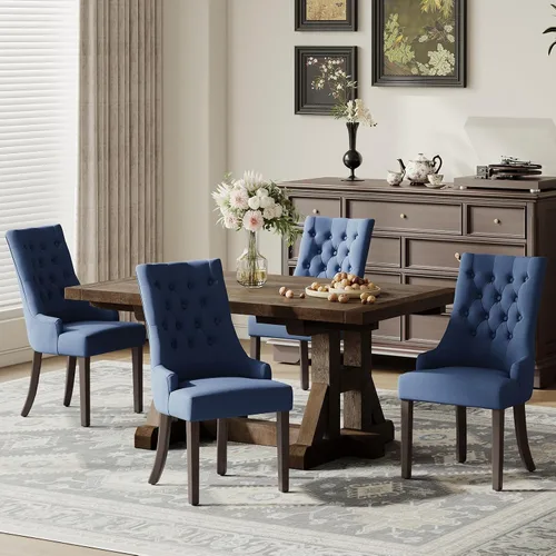 Vista 19 de COLAMY Wingback Tufted Dining Chairs Set of 2, Beige Upholstered Dining Room Chairs with Wood Legs, Kitchen Chairs for Home Kitchen