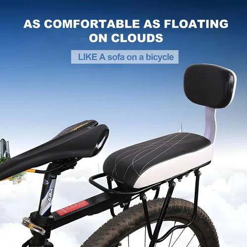 Vista 2 de Asiento de bicicleta para niños, cojín de bicicleta de montaña de piel sintética con respaldo