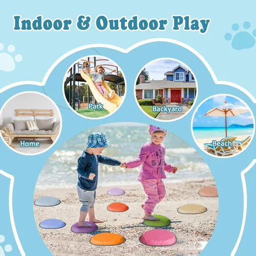 Vista 7 de Stepping Stones for Kids, 10 PCS Non-slip Toddlers' Balance Sensory Toys, Indoor & Outdoor Play, Obstacle Course Game for Children Promoting