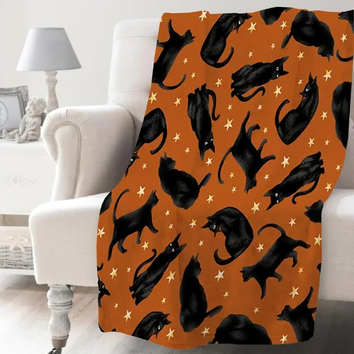 Vista 9 de Khumbhira Manta de estrellas de gatos negros, regalos lindos para niños y niñas, decoración de gatitos, manta de franela suave y ligera, ropa