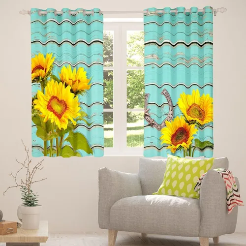 Vista 2 de Cortinas de ventana de herradura con estrellas de Texas, cortinas de granero de madera rústicas occidentales, 38 pulgadas de ancho x 45 pulgadas