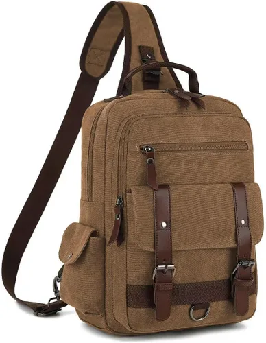 Vista 13 de Bolsa de mensajero vintage, mochila de lona para viajes, bolsa de hombro para hombre, bolsa de doble uso para transporte de mano y transporte cruzado