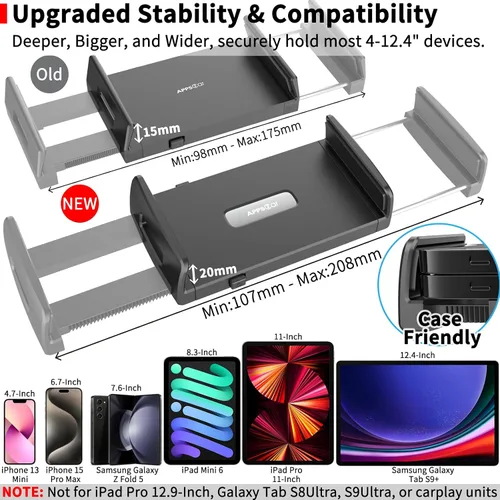 Vista 6 de APPS2Car Soporte para Tablet en Coche para iPad Portátil para Camiones Montura de Brazo Largo Extensión Ventosa Fuerte Montura para Parabrisas