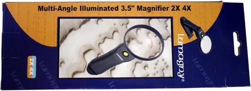 Vista 2 de 3.5" (8.9 cm) de diámetro Lupa iluminada de potencia 2X y 4X Base en ángulo para estabilidad manos libres Iluminación LED Perfecto