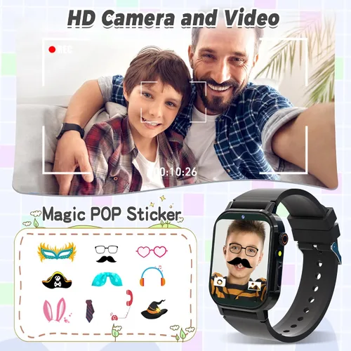 Vista 4 de Reloj Inteligente para Niños Varones, Reloj Inteligente de Juegos para Niños con 32 Juegos Pantalla Táctil HD Cámara de Video Reproductor de Música