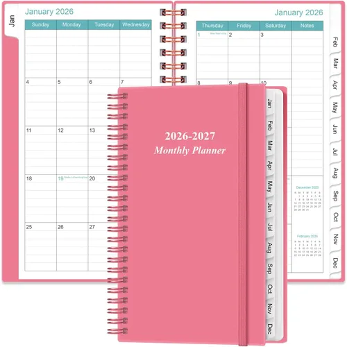Vista 15 de Agenda mensual 2026-2027 – enero 2026 – junio 2027, dos páginas por mes, calendario mensual de 18 meses con pestañas, encuadernación fuerte de doble