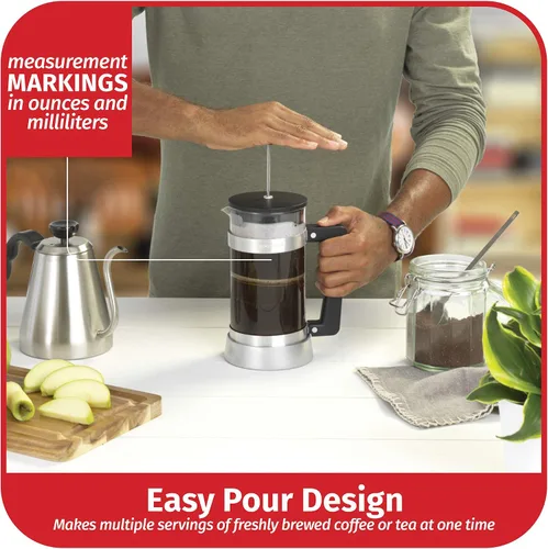 Vista 3 de Goodcook Koffe - Prensa de café de vidrio para 8 tazas con marco de acero inoxidable
