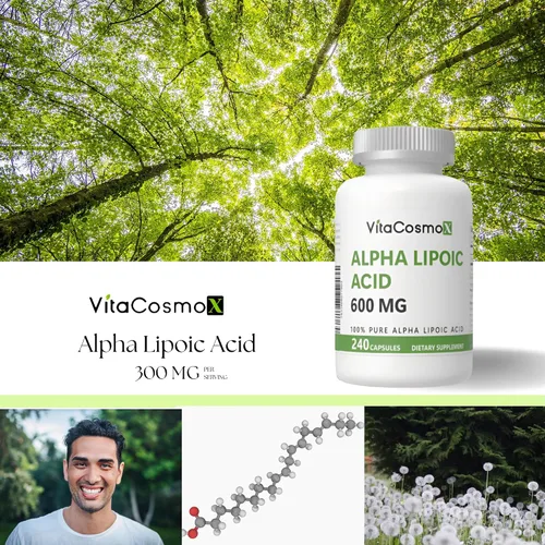 Vista 5 de Suplemento de ácido alfa lipoico, 600 mg por porción, 240 cápsulas vegetarianas 100% vegetarianas, sin OMG y sin gluten