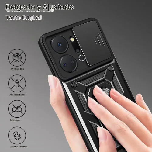 Vista 4 de ZMONE - Funda para teléfono Honor X7A con protector de pantalla de vidrio, [2 unidades] cubierta protectora de cámara deslizante integrada, funda