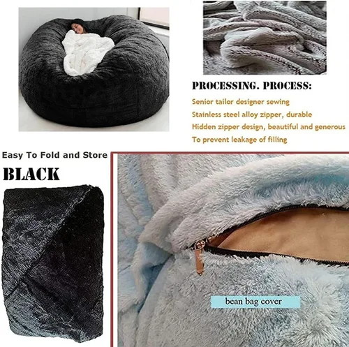 Vista 5 de HWOEK Puf de gran tamaño de piel gigante (sin relleno) para muebles de sala de estar de adultos, grande, redondo, suave, esponjoso, sofá perezoso
