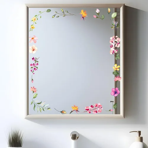Vista 8 de Calcomanías de espejo floral, calcomanías de pared de flores, calcomanías de pared para despegar y pegar, gráficos estéticos, decoración de baño