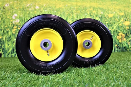 Vista 6 de (Individual) 9x3.50-4 Conjuntos de neumáticos libres planos compatibles con John Deere 38" 48" 54" AM115510, 4" Hub, 3/4" con rodamientos