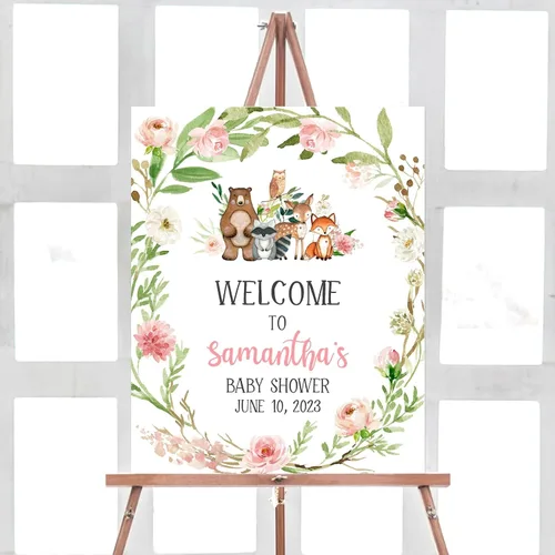 Vista 13 de Letrero de bienvenida para baby shower de primavera floral Baby in Bloom, personalizado