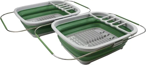 Vista 7 de SAMMART Escurridor de platos de plástico plegable expandible de 8L (2.11 galones), estante de secado plegable, organizador de vajilla portátil