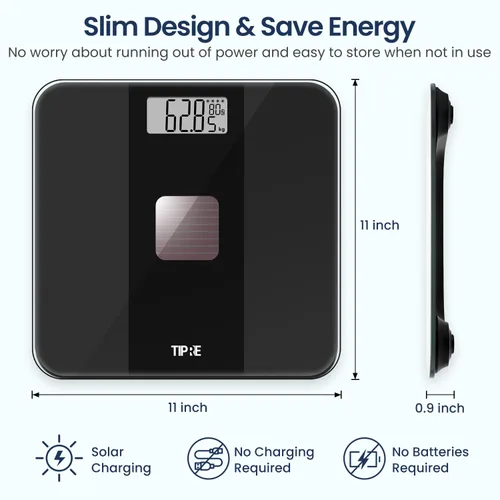 Vista 5 de TIPRE Báscula de peso con energía solar con potencia infinita, báscula para peso corporal, báscula electrónica de baño para pérdida de peso, báscula