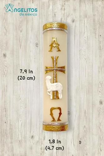 Vista 3 de Vela pascual única en tono dorado Alpha Omega Cross Sheep